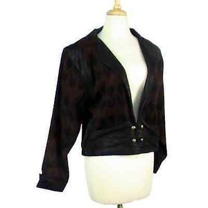 Etnica‎ Women's Aztec Western Maroon Black Wool Leather Jacket Blazer Large